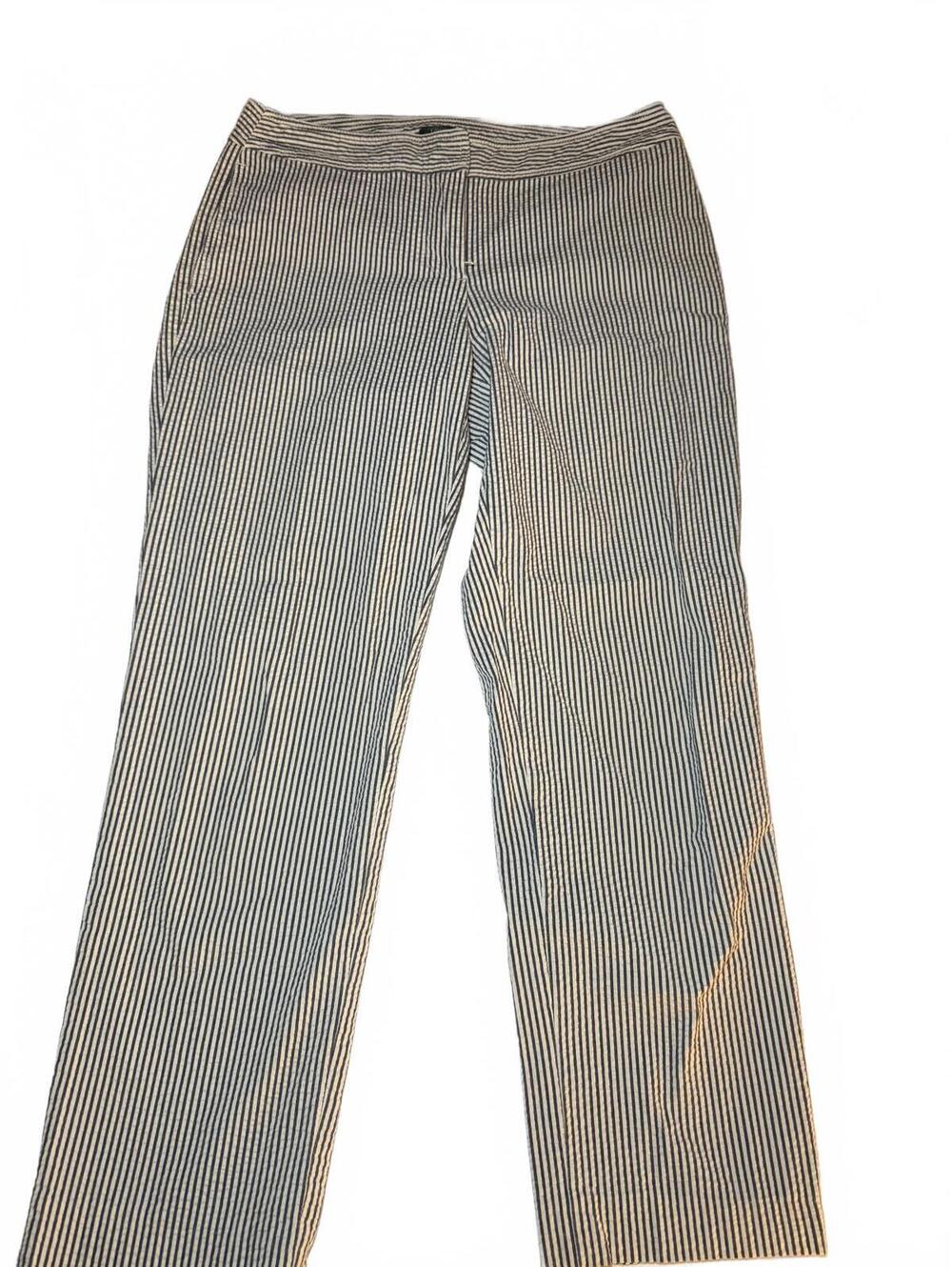 J.CREW Wms SZ 6 Favorite Fit Pants Blue/Grey/White Seersucker Pinstripe Preppy